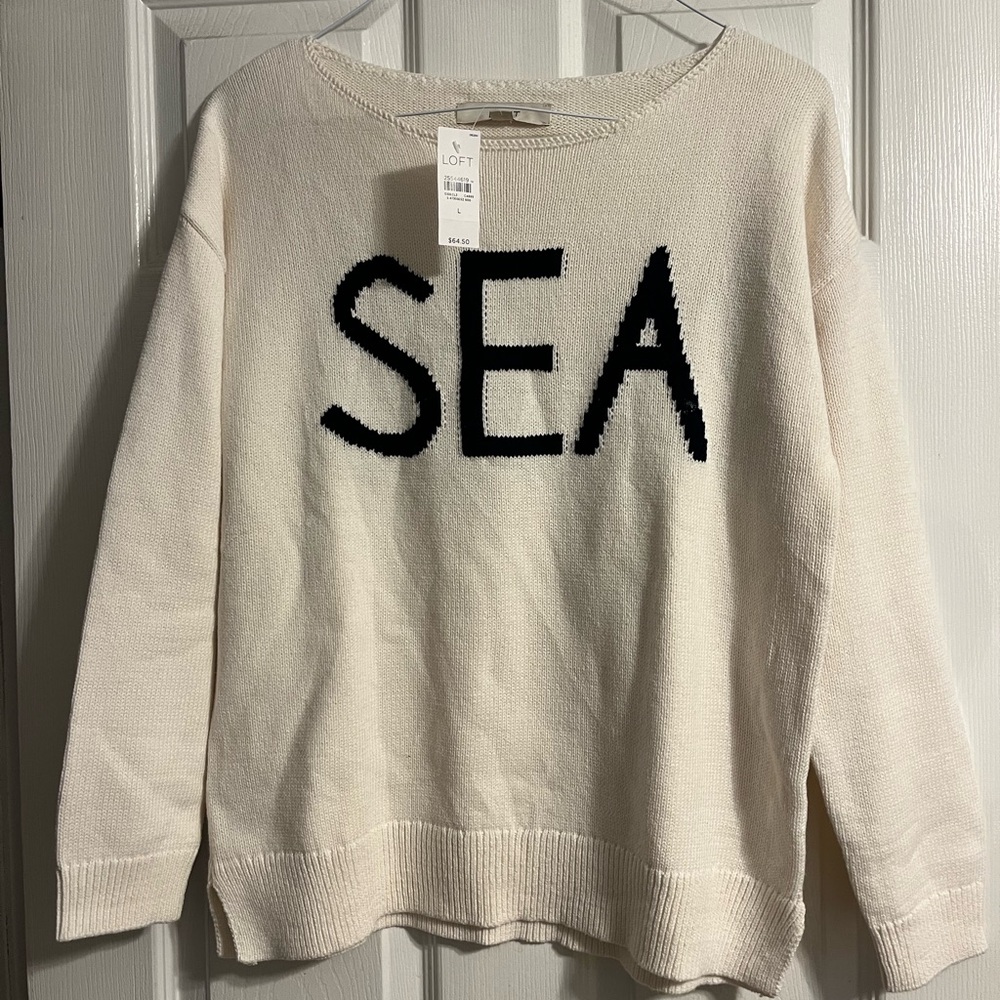 LOFT NWT Cream Sweater with SEA Design